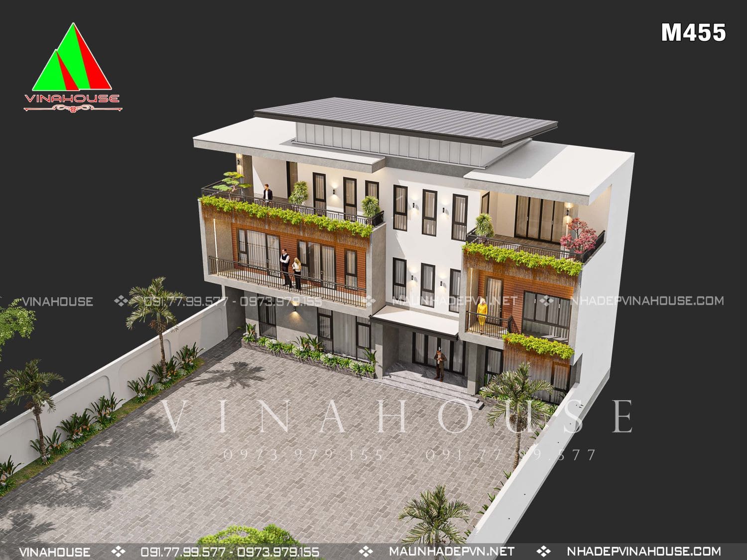 1_082x Phối cảnh 3D biệt thự phố hiện đại 3 tầng mặt tiền 20m ở Ba Vì