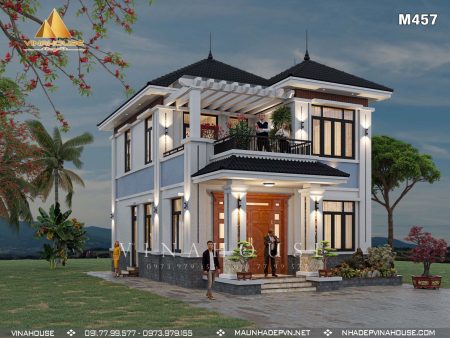 Phối cảnh 3D nhà 2 tầng mái nhật siêu đẹp có 5 phòng ngủ ở Lạng Sơn