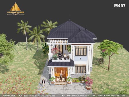 Phối cảnh 3D nhà 2 tầng mái nhật siêu đẹp có 5 phòng ngủ ở Lạng Sơn