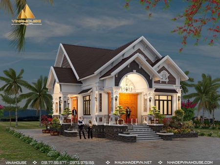 Phối cảnh 3D biệt thự vườn 1 tầng mái thái anh Luân ở Cái Nước Cà Mau M452