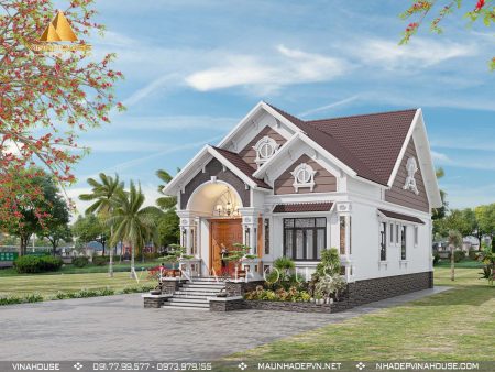Phối cảnh 3D biệt thự vườn 1 tầng mái thái anh Luân ở Cái Nước Cà Mau M452