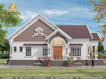 Phối cảnh 3D biệt thự vườn 1 tầng mái thái anh Luân ở Cái Nước Cà Mau M452