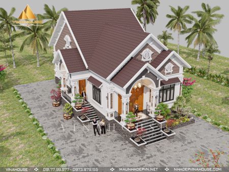 Phối cảnh 3D biệt thự vườn 1 tầng mái thái anh Luân ở Cái Nước Cà Mau M452