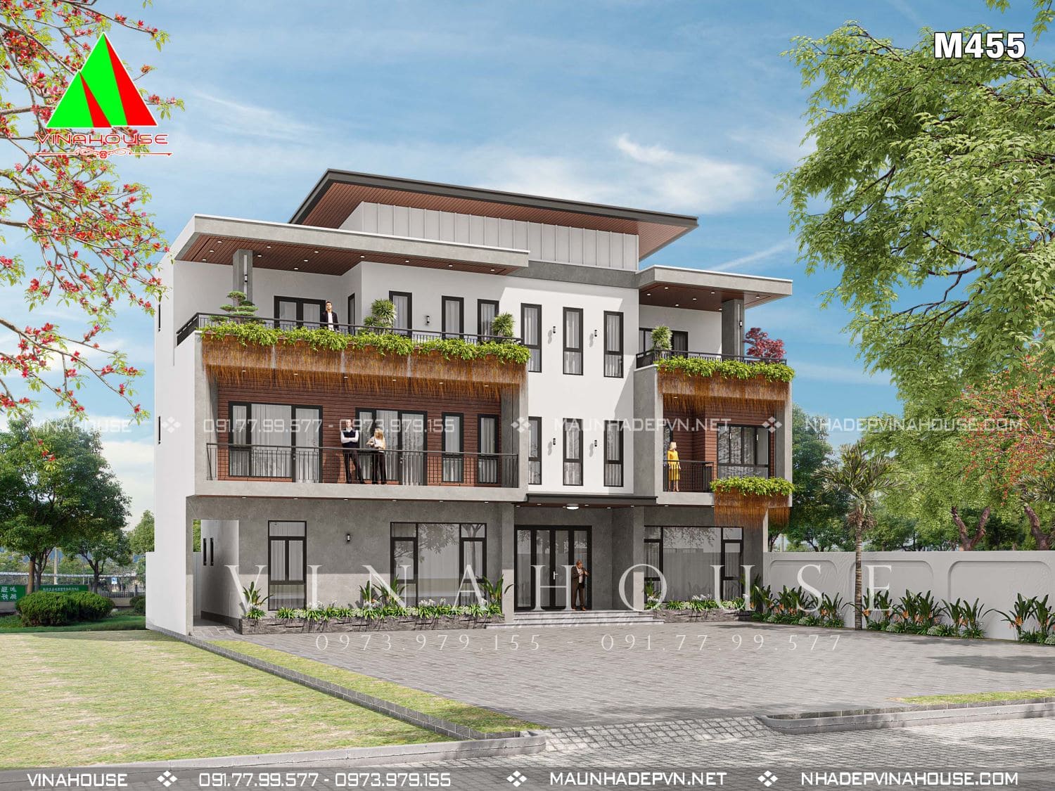 biet-thu-pho-3-tang Phối cảnh 3D biệt thự phố hiện đại 3 tầng mặt tiền 20m ở Ba Vì