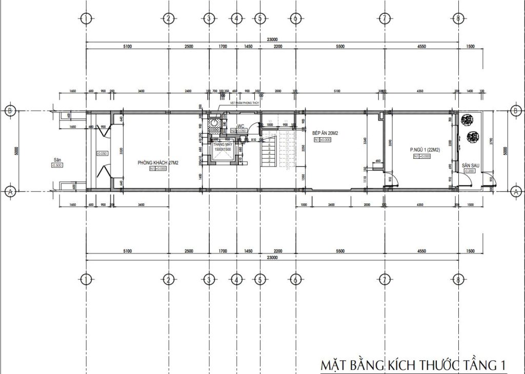 Diện tích tầng trệt 5 x 23m