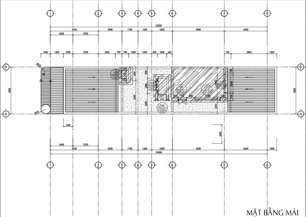 Mặt bằng mái bao gồm cả seno mái thoát nước