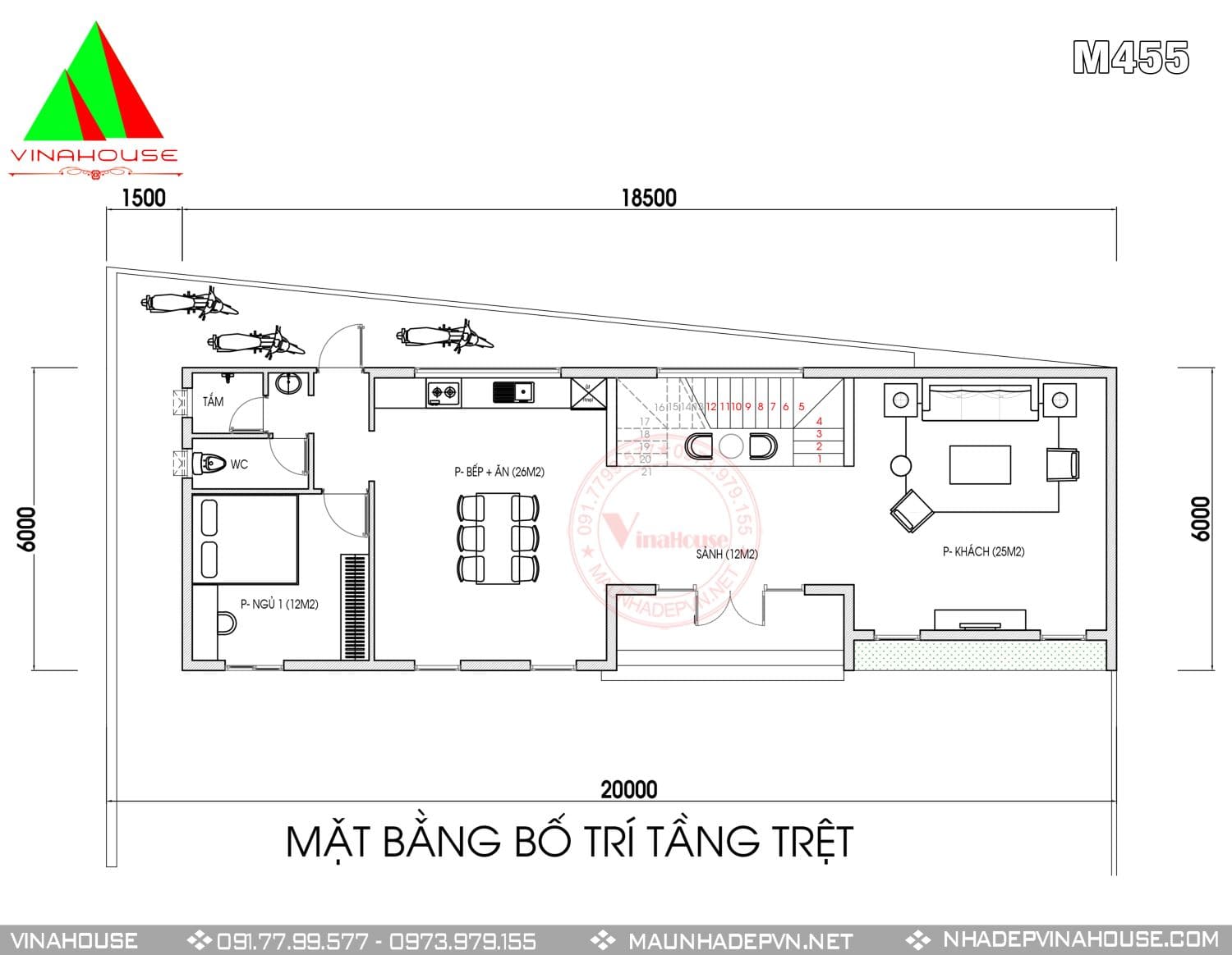 mb-tret2x Mặt bằng tầng trệt