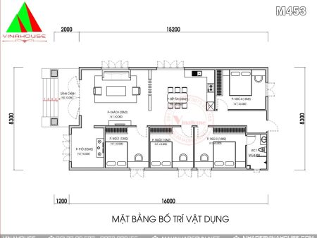 Mặt bằng công năng nhà cấp 4 mái Thái 3 phòng ngủ ở Thanh Hóa M453