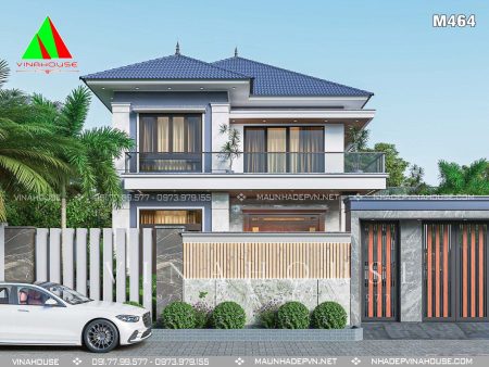 Phối cảnh 3D biệt thự mái nhật 2 tầng tại Yên Thành - Nghệ An M464