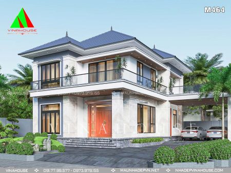 Phối cảnh 3D biệt thự mái nhật 2 tầng tại Yên Thành - Nghệ An M464