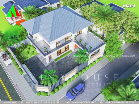 Phối cảnh 3D biệt thự mái nhật 2 tầng tại Yên Thành - Nghệ An M464