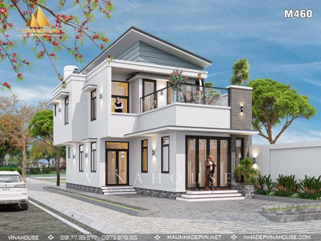 Phối cảnh 3D nhà gác lửng hiện đại M460 tại Quảng Ngãi