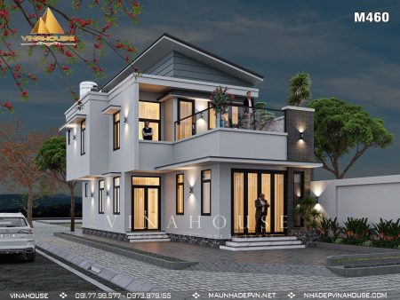 Phối cảnh 3D nhà gác lửng hiện đại M460 tại Quảng Ngãi