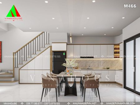Bếp ăn của nhà M466 được thiết kế theo phong cách tối giản