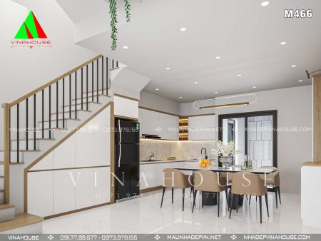 Bếp ăn của nhà M466 được thiết kế theo phong cách tối giản