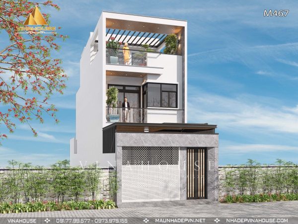 Phối cảnh 3D biệt thự hiện đại 3 tầng M467