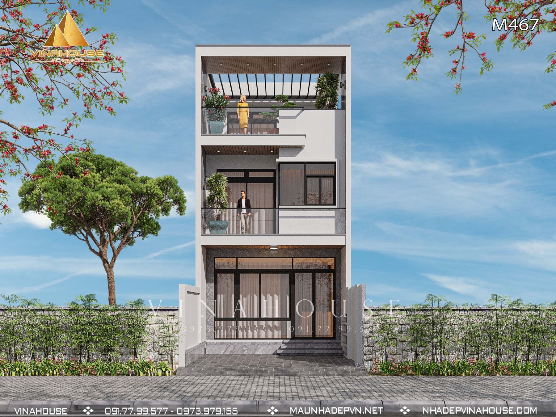 Phối cảnh 3D biệt thự hiện đại 3 tầng M467