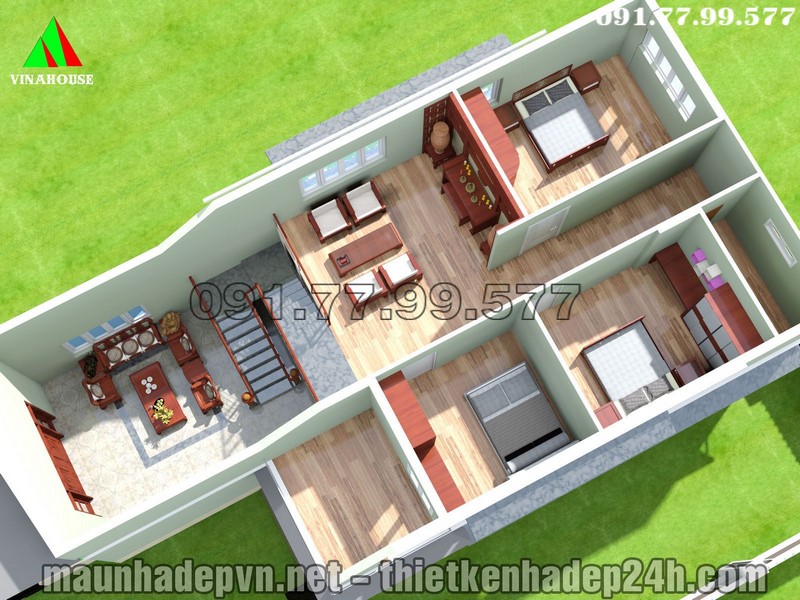 Mẫu nhà 2 tầng diện tích 100m2 có 5 phòng ngủ xây dựng tại nông thôn cực  đẹp và rẻ BT2013