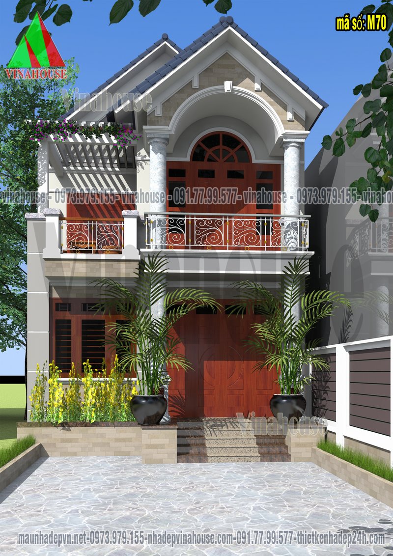 Mẫu thiết kế nhà phố 2 tầng mái thái tại Trảng Bom Đồng Nai M227