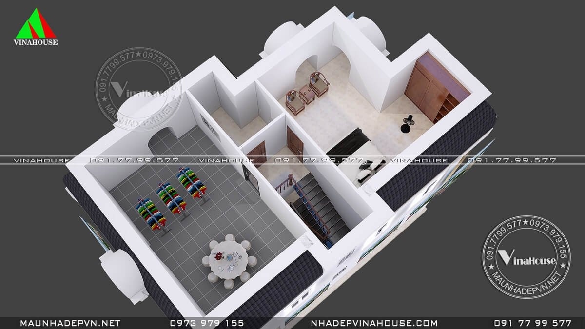1 phần bản mô phỏng 3D căn biệt thự