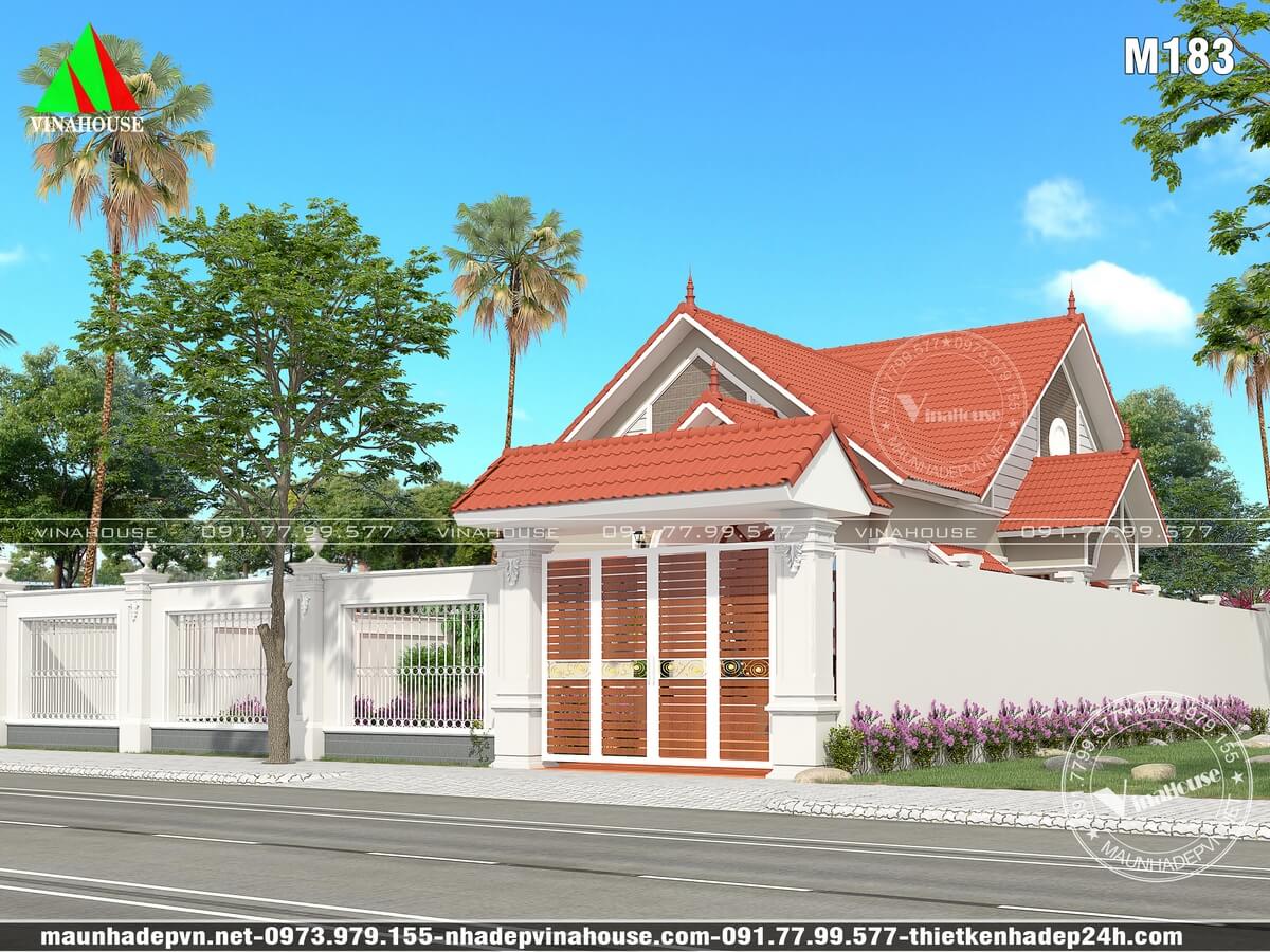 Biệt thự cấp 4 đẹp góc nhìn cổng hàng rào