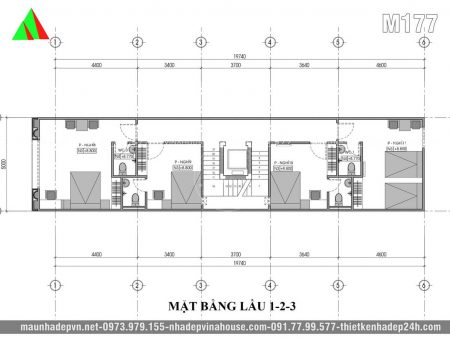 Thiết kế nhà nghỉ 5 tầng 5x20 kiến trúc cổ điển ở Bình Dương M177