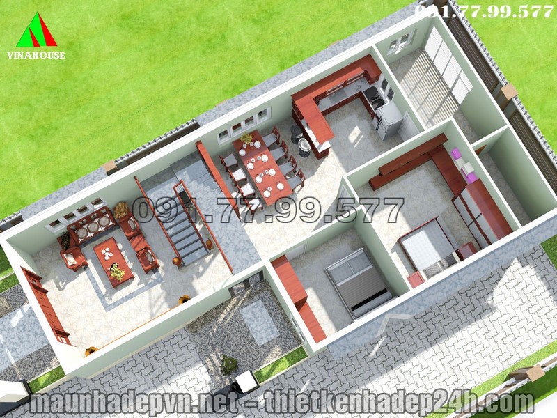 Nhà cấp 4 mái thái 4 phòng ngủ 9x20 ở Quảng Ninh M222