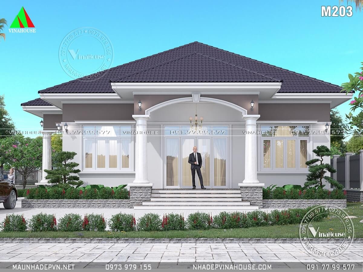 Biệt thự 1 tầng mái Nhật mang phong cách hiện đại, sang trọng