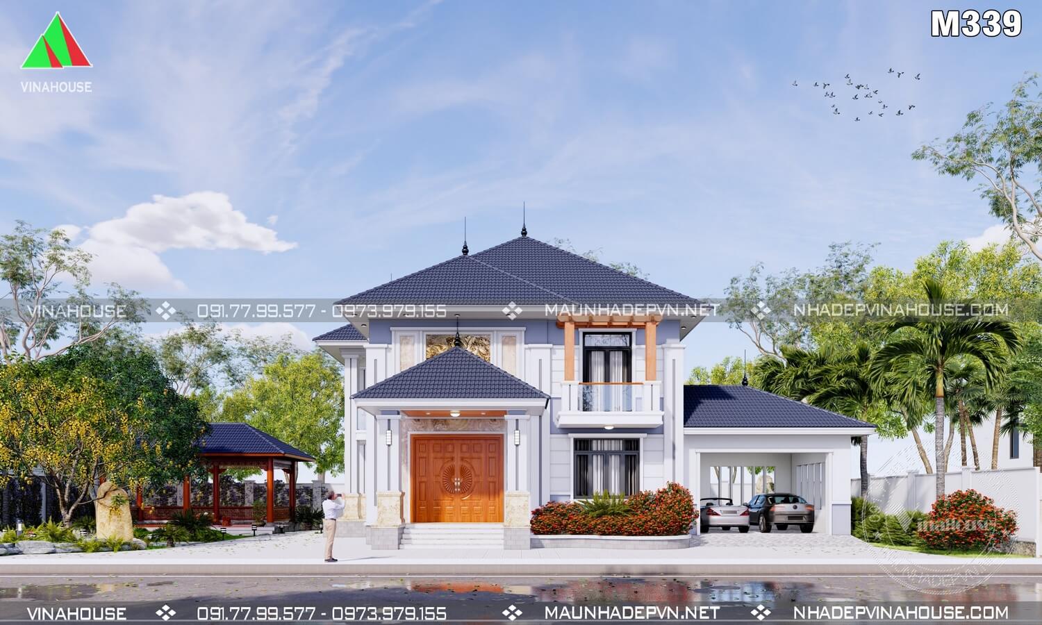 Thiết kế mẫu nhà vườn mái nhật 2 tầng 4 phòng ngủ ở Khánh Hòa M339