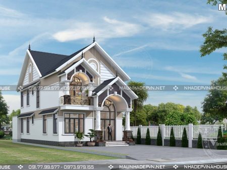 Thiết kế nhà 2 tầng mái thái đẹp tân cổ điển hiện đại