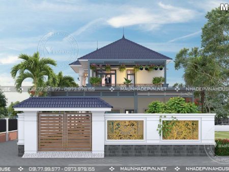 Thiết kế nhà 2 tầng mái nhật 8x16 ở Bình Dương M313