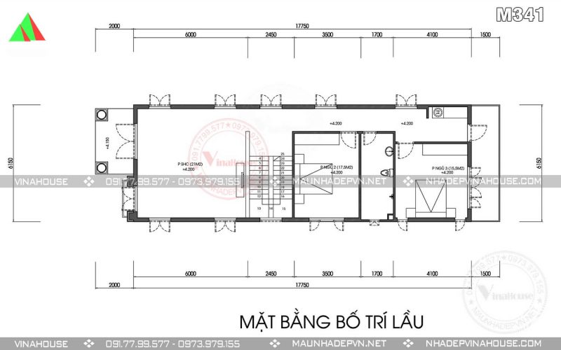 Thiết kế nhà ống 2 tầng mái thái mặt tiền 5m ở Xuân Lộc M344