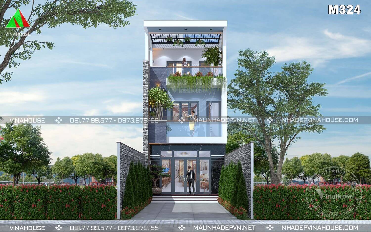 Thiết kế nhà phố 3 tầng hiện đại đẹp ở Bình Dương M324