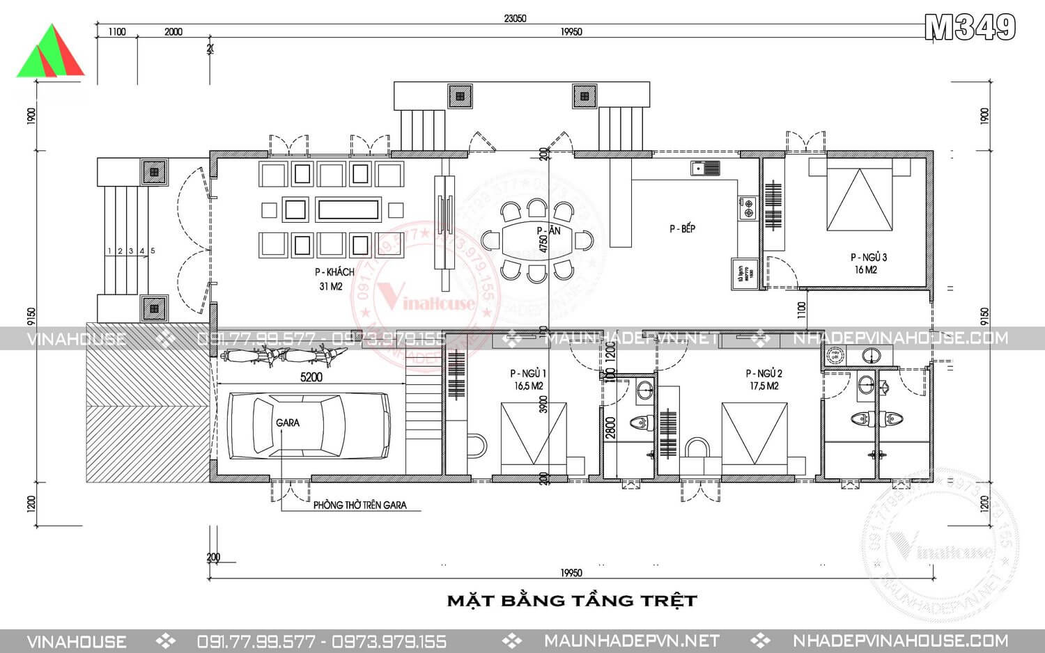 Mặt bằng biệt thự vườn M349