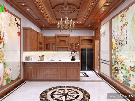 Thiết kế nội thất tân cổ điển phòng bếp ăn trần gỗ